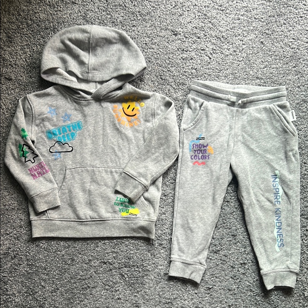 Crayola x Kohls Kids Gray Joggers and Hoodie Set with Colorful Graphics